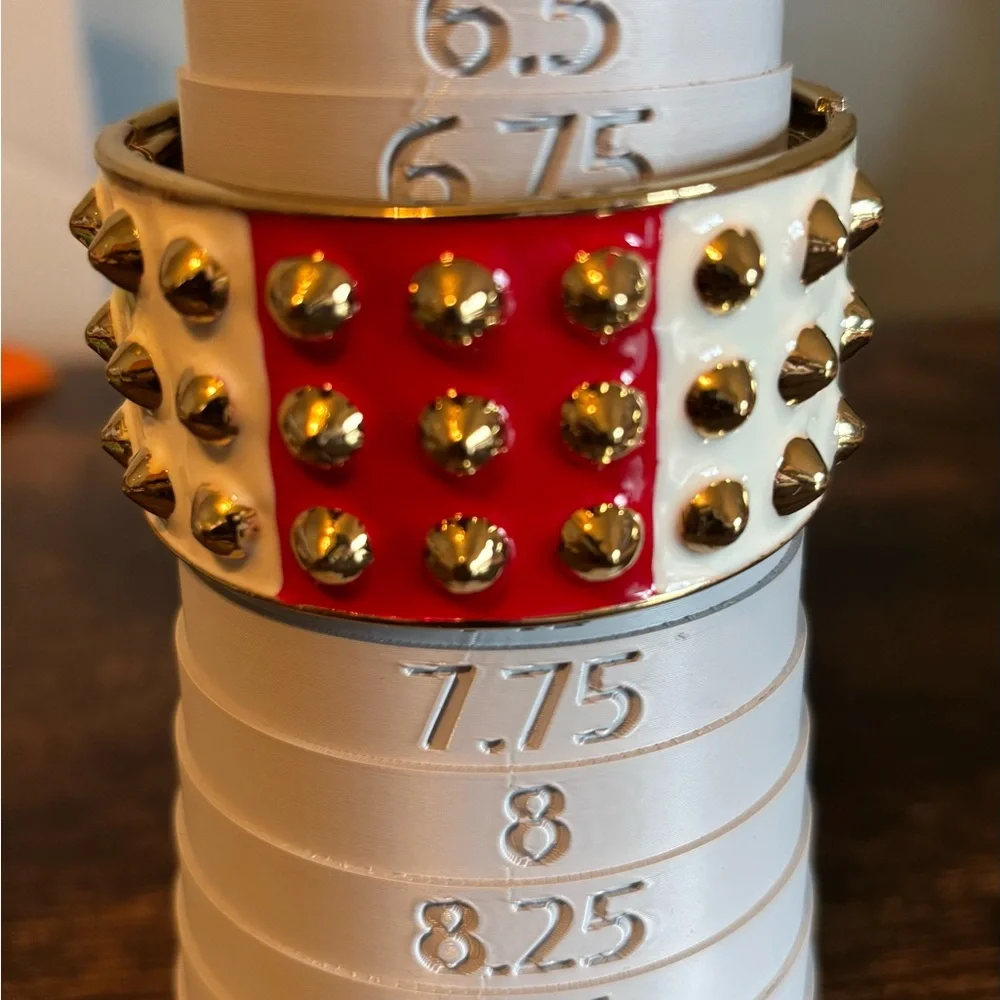 Gold Spike Hinged Cuff Bracelet‎ with Red and White Enamel